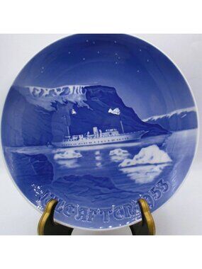 Bing & Grøndahl Collector Plate Jule Aften 1953 Dannebrog Royal Ship Denmark 7"